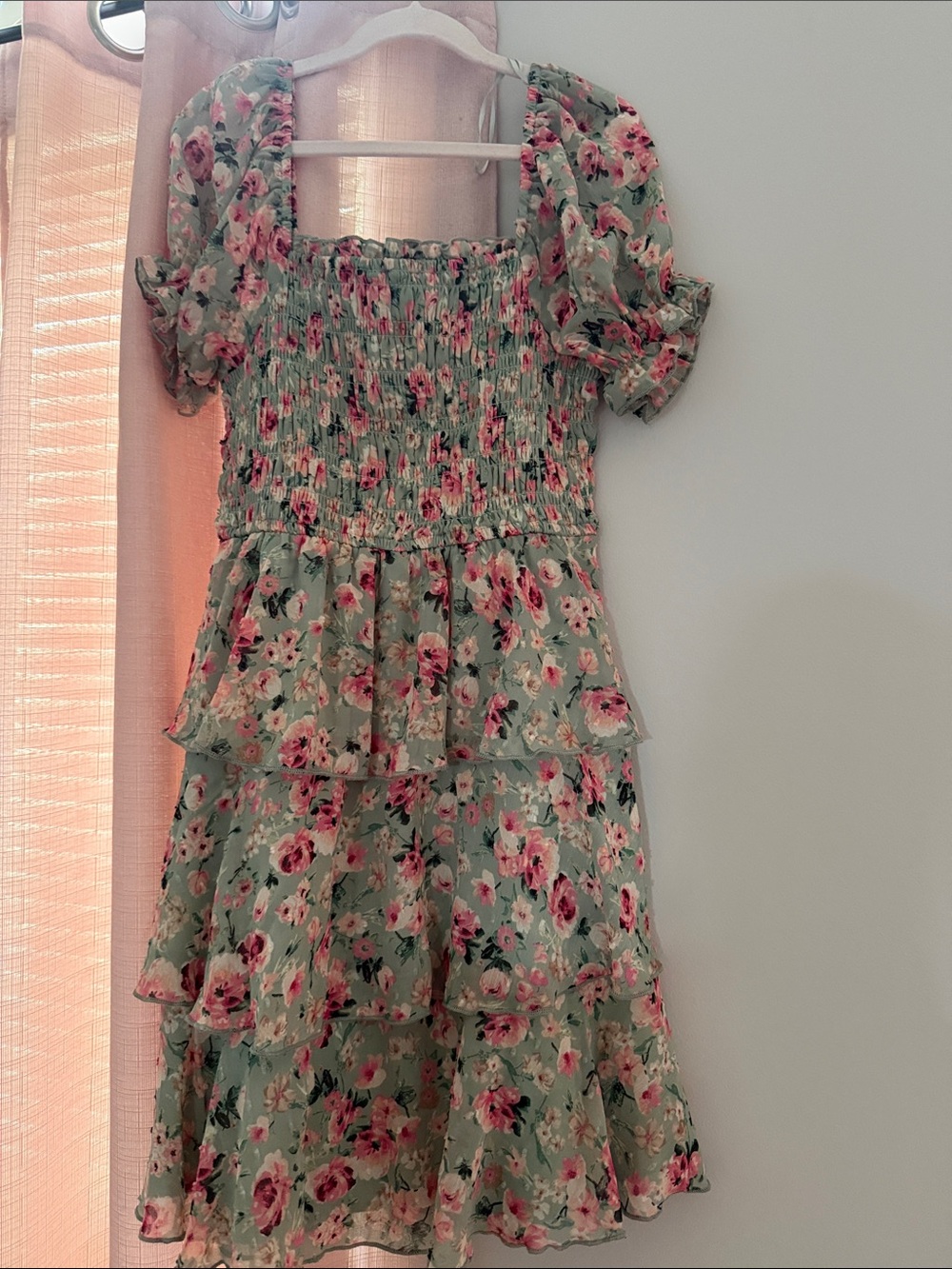 Smocked Mint Floral Mini Dress with Puff Sleeves